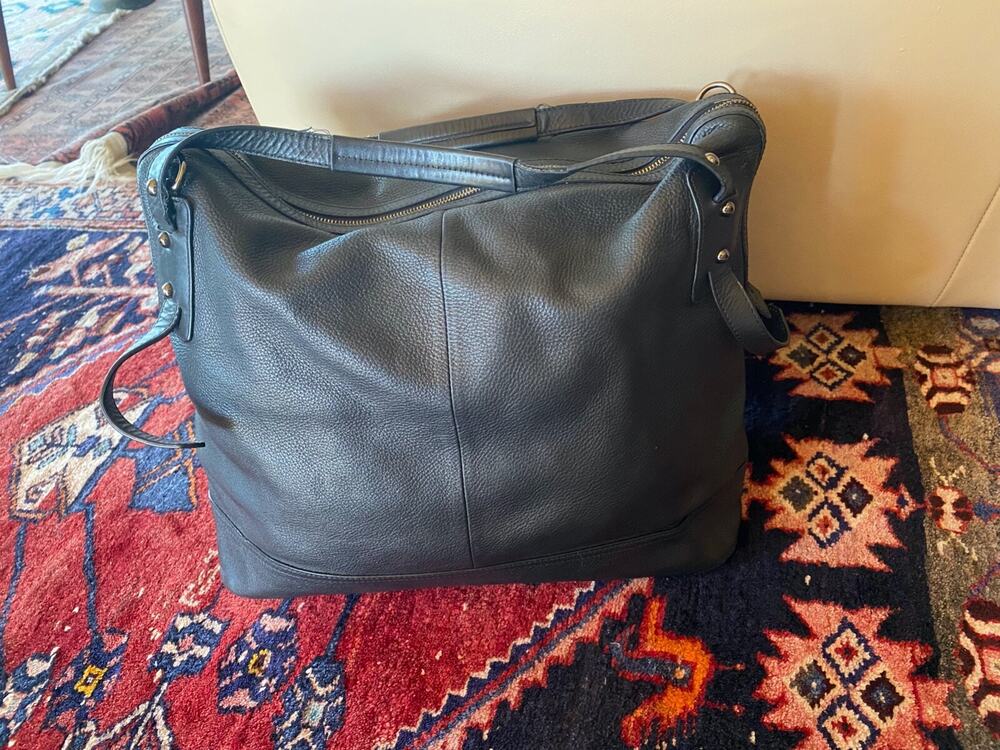 CHARLES JOURDAN Large Black Pebbled Leather Tote Satchel 20 X 13 X 7 Crossbody